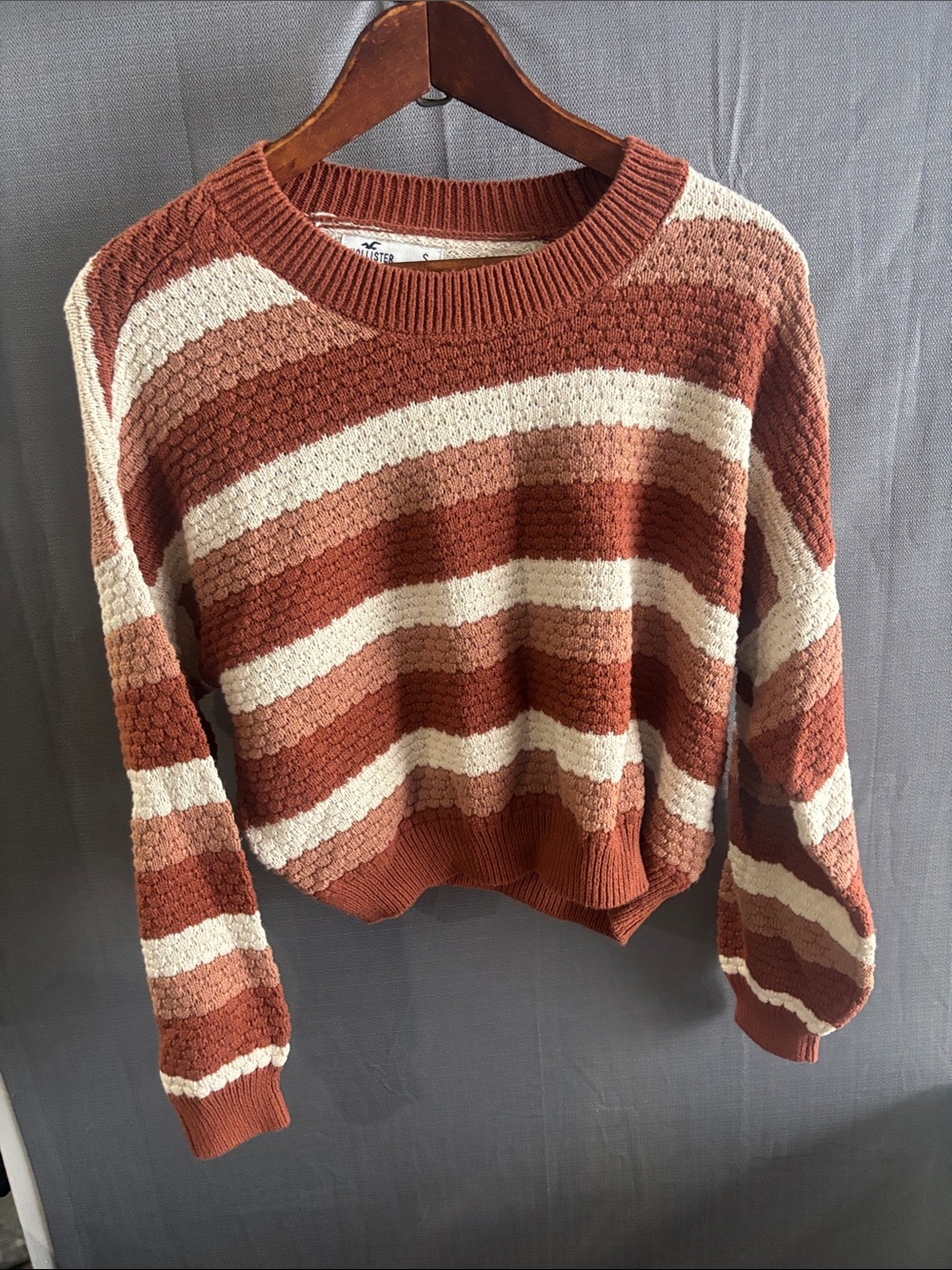 Hollister Striped Crewneck Sweater in Rust and Cream
